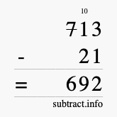 Calculate 713 minus 21 using long subtraction