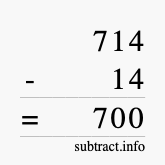 Calculate 714 minus 14 using long subtraction