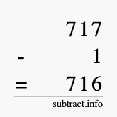 Calculate 717 minus 1 using long subtraction