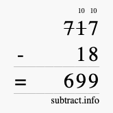 Calculate 717 minus 18 using long subtraction