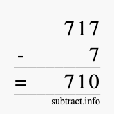 Calculate 717 minus 7 using long subtraction