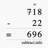 Calculate 718 minus 22 using long subtraction