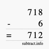 Calculate 718 minus 6 using long subtraction