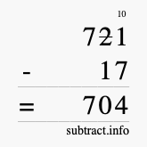 Calculate 721 minus 17 using long subtraction