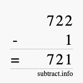 Calculate 722 minus 1 using long subtraction