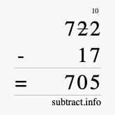 Calculate 722 minus 17 using long subtraction