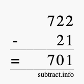 Calculate 722 minus 21 using long subtraction