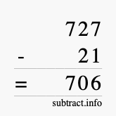 Calculate 727 minus 21 using long subtraction