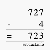Calculate 727 minus 4 using long subtraction