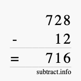 Calculate 728 minus 12 using long subtraction