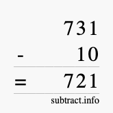 Calculate 731 minus 10 using long subtraction Calculate 731 minus 10 using long subtraction