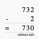 Calculate 732 minus 2 using long subtraction