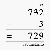Calculate 732 minus 3 using long subtraction