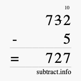 Calculate 732 minus 5 using long subtraction