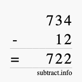Calculate 734 minus 12 using long subtraction