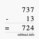 Calculate 737 minus 13 using long subtraction