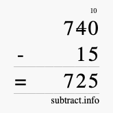 Calculate 740 minus 15 using long subtraction