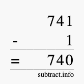 Calculate 741 minus 1 using long subtraction