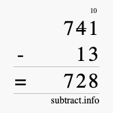 Calculate 741 minus 13 using long subtraction