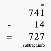Calculate 741 minus 14 using long subtraction