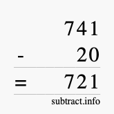 Calculate 741 minus 20 using long subtraction