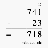 Calculate 741 minus 23 using long subtraction