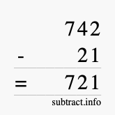 Calculate 742 minus 21 using long subtraction