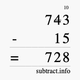 Calculate 743 minus 15 using long subtraction