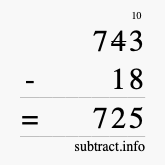 Calculate 743 minus 18 using long subtraction