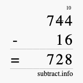 Calculate 744 minus 16 using long subtraction