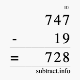 Calculate 747 minus 19 using long subtraction