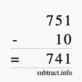 Calculate 751 minus 10 using long subtraction