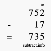Calculate 752 minus 17 using long subtraction