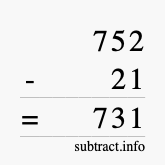 Calculate 752 minus 21 using long subtraction