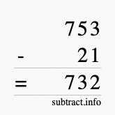 Calculate 753 minus 21 using long subtraction