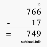 Calculate 766 minus 17 using long subtraction