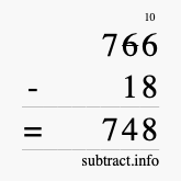 Calculate 766 minus 18 using long subtraction