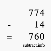 Calculate 774 minus 14 using long subtraction