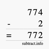 Calculate 774 minus 2 using long subtraction
