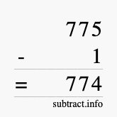 Calculate 775 minus 1 using long subtraction