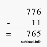 Calculate 776 minus 11 using long subtraction
