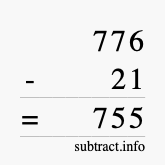 Calculate 776 minus 21 using long subtraction