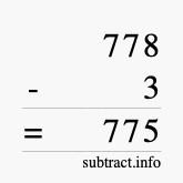 Calculate 778 minus 3 using long subtraction