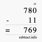 Calculate 780 minus 11 using long subtraction