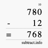 Calculate 780 minus 12 using long subtraction