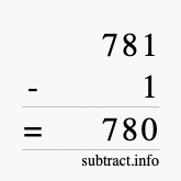 Calculate 781 minus 1 using long subtraction