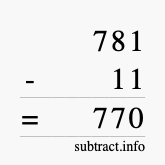Calculate 781 minus 11 using long subtraction
