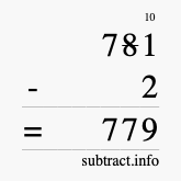 Calculate 781 minus 2 using long subtraction