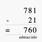 Calculate 781 minus 21 using long subtraction