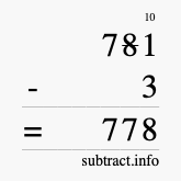 Calculate 781 minus 3 using long subtraction